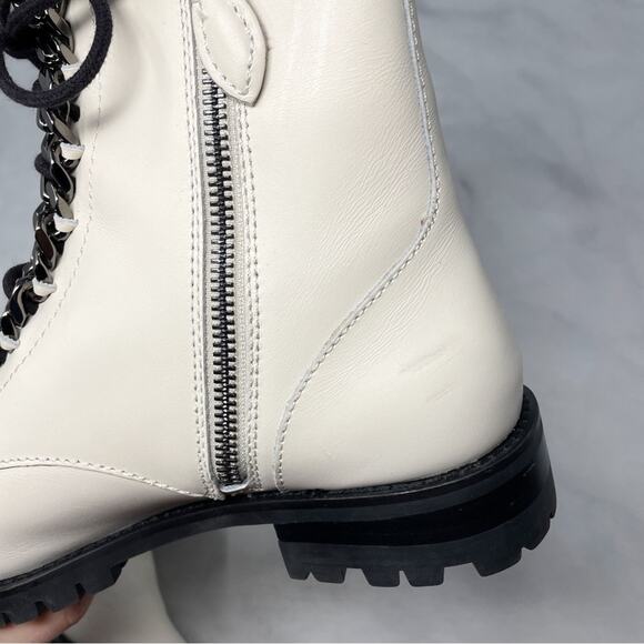 Rebecca Minkoff Janyi Chain Leather Platform Lace Up Ankle Bootie Boot White 8.5 - Picture 7 of 13